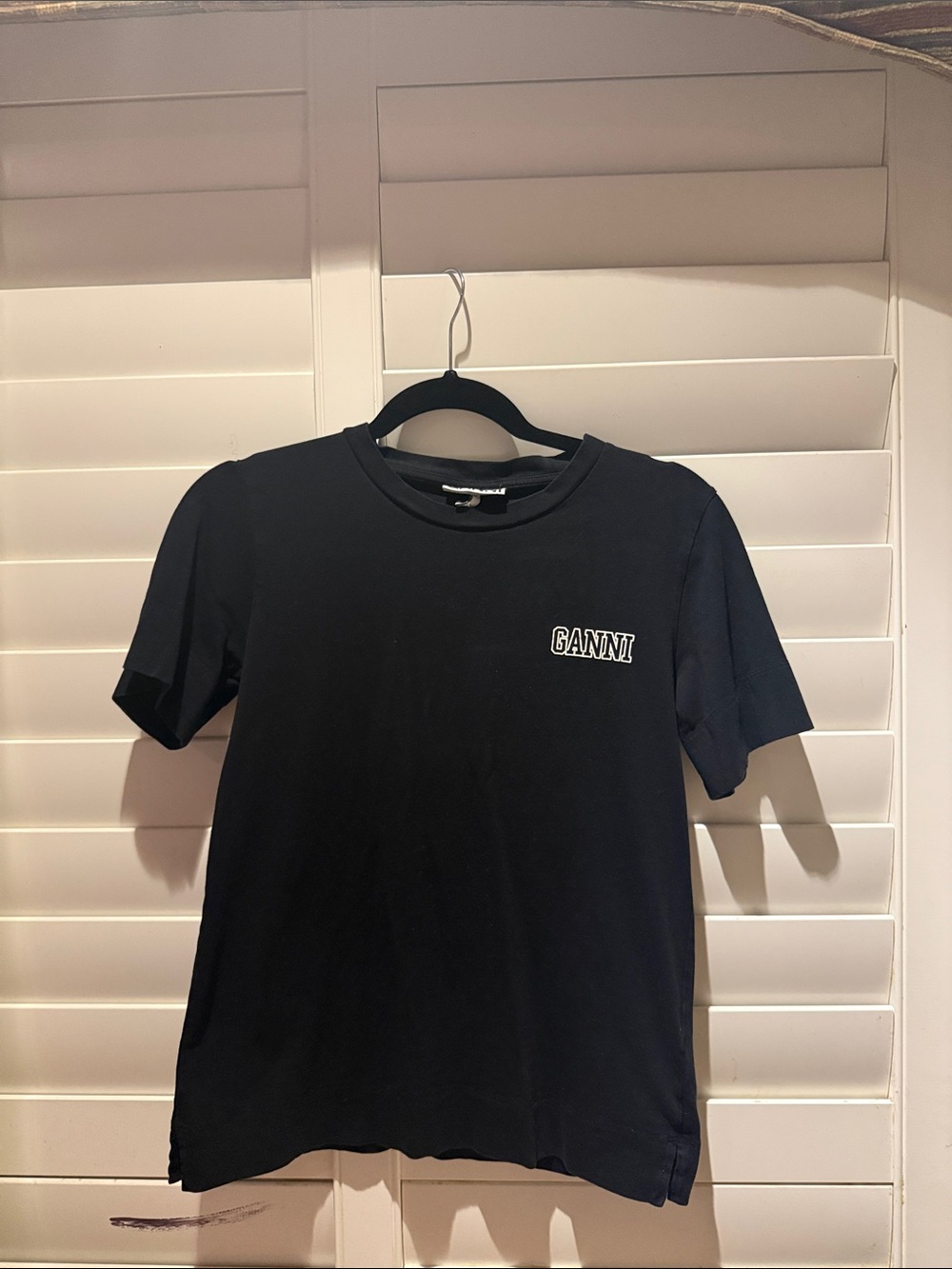 Ganni Black Short-Sleeve Logo Tee - Size XS
